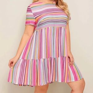 Colorful striped ruffle hem dress